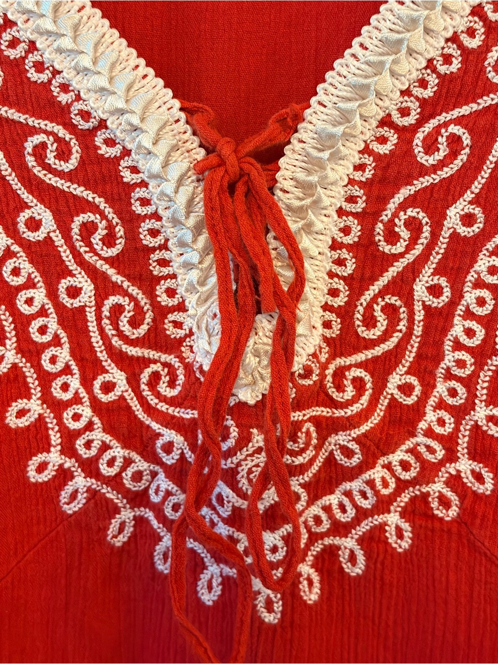 Boho Embroidered Cotton Gauze Fringe Tunic Top - Picture 7 of 7